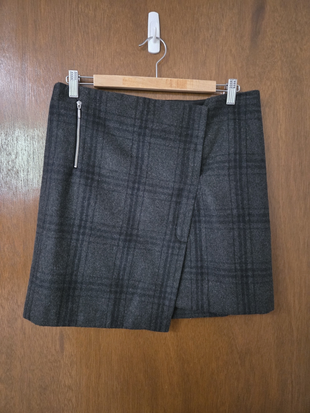 mercer & madison Charcoal Plaid Wrap Mini Skirt with Silver Zip